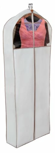 Smart Design Cedar Canvas Gusseted Gown Garment Bag W/ Vinyl Window - Includes Cedar Wood Moth, Mildew, & Must Repellent - For Gowns, Coats, & Pants Storage - (62 X 24 Inch) [Beige]