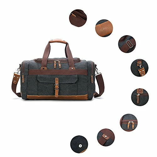 BLUBOON Travel Duffel Bag Canvas Weekender Overnight Carry-on Luggage With Genuine Leather Trim For 10 BLUBOON Travel Duffel Bag Canvas Weekender Overnight Carry-on Luggage With Genuine Leather Trim For - Image 8