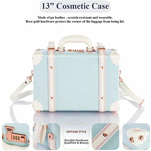 COTRUNKAGE 24 Inch Large Vintage Luggage Set 2 Pieces Rolling Suitcases For Women (13" & 24", Sky Blue) 6 COTRUNKAGE 24 Inch Large Vintage Luggage Set 2 Pieces Rolling Suitcases For Women (13" & 24", Sky Blue) - Image 4