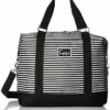 Travel Weekender Overnight Carry-on Shoulder Duffel Tote Bag (8" X 12" X 16 (Large), Black & White Stripes)