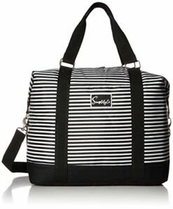 Travel Weekender Overnight Carry-on Shoulder Duffel Tote Bag (8" X 12" X 16 (Large), Black & White Stripes)