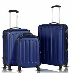 Goplus 3Pcs Luggage Set, Hardside Travel Rolling Suitcase, 20/24/28 Rolling Luggage Upright, Hardshell Spinner Luggage Set With Telescoping Handle, Coded Lock Travel Trolley Case (Dark Blue)