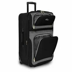 U.S. Traveler New Yorker Lightweight Softside Expandable Travel Rolling Luggage Set, Black/Grey, 4-Piece (15/21/25/29) -Luggage Sales Shop 41LMinVK0rL