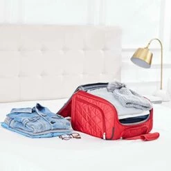 AmazonBasics Underseat Carry On Rolling Travel Luggage Bag - Red Quilted -Luggage Sales Shop 41NuqvqagFL