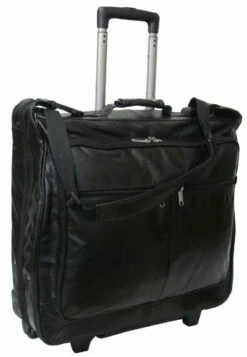 Amerileather Cowhide Leather Black 21.5-inch Wheeled Garment Bag