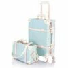 COTRUNKAGE 24 Inch Large Vintage Luggage Set 2 Pieces Rolling Suitcases For Women (13" & 24", Sky Blue)
