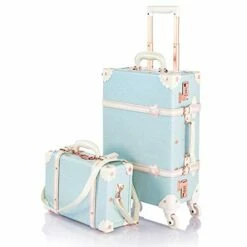 COTRUNKAGE 24 Inch Large Vintage Luggage Set 2 Pieces Rolling Suitcases For Women (13" & 24", Sky Blue)