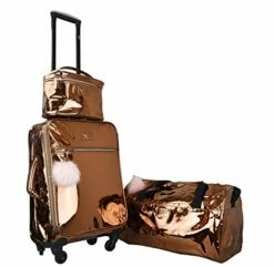 Vue Metallic Lightweight Spinner Carry On Luggage 3pc Carry On Set W/ 22" Luggage, Duffel Bag & Cosmetic Bag (Rose Gold) -Luggage Sales Shop 41pCzTukI2L