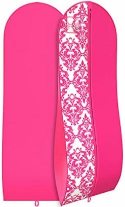 Gusseted Gown Garment Bag For Women’s Prom And Bridal Wedding Dresses - Travel Folding Loop, ID Window-72” X 24” With 10” Tapered Gusset - Fuchsia / White - By Your Bags