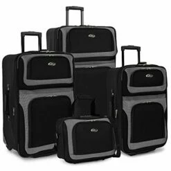 U.S. Traveler New Yorker Lightweight Softside Expandable Travel Rolling Luggage Set, Black/Grey, 4-Piece (15/21/25/29)