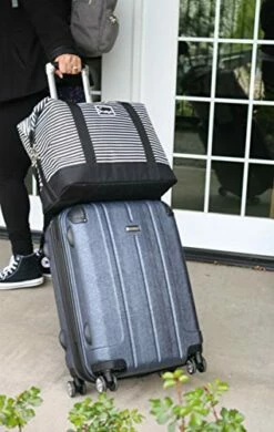 Travel Weekender Overnight Carry-on Shoulder Duffel Tote Bag (8" X 12" X 16 (Large), Black & White Stripes) -Luggage Sales Shop 41yvtGgt2aL