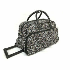 Tribal Paisley Floral Medallion Design Rolling Lightweight Carry On Duffel Bag, Lush Modern