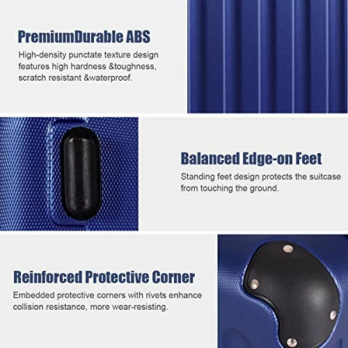 Goplus 3Pcs Luggage Set, Hardside Travel Rolling Suitcase, 20/24/28 Rolling Luggage Upright, Hardshell Spinner Luggage Set With Telescoping Handle, Coded Lock Travel Trolley Case (Dark Blue) 7 Goplus 3Pcs Luggage Set, Hardside Travel Rolling Suitcase, 20/24/28 Rolling Luggage Upright, Hardshell Spinner Luggage Set With Telescoping Handle, Coded Lock Travel Trolley Case (Dark Blue) - Image 5