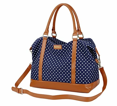 BAOSHA HB-28 Ladies Women Canvas Travel Weekender Bag Overnight Carry-on Shoulder Duffel Tote Bag (Blue Dot) 4 BAOSHA HB-28 Ladies Women Canvas Travel Weekender Bag Overnight Carry-on Shoulder Duffel Tote Bag (Blue Dot) - Image 2
