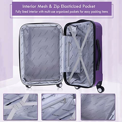 Goplus 20" ABS Carry On Luggage Expandable Hardside Travel Bag Trolley Rolling Suitcase GLOBALWAY (Purple) 9 Goplus 20" ABS Carry On Luggage Expandable Hardside Travel Bag Trolley Rolling Suitcase GLOBALWAY (Purple) - Image 7
