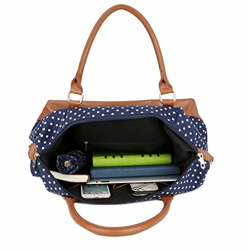 BAOSHA HB-28 Ladies Women Canvas Travel Weekender Bag Overnight Carry-on Shoulder Duffel Tote Bag (Blue Dot) 8 BAOSHA HB-28 Ladies Women Canvas Travel Weekender Bag Overnight Carry-on Shoulder Duffel Tote Bag (Blue Dot) - Image 6