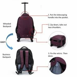 Racini Nylon Waterproof Rolling Backpack, Freewheel Travel Wheeled Backpack, Carry-on Luggage With Anti-Theft Zippers(Purple) -Luggage Sales Shop 51FVnTVrW6L