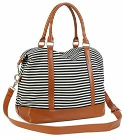 Women Ladies Canvas Weekender Bag Overnight Carry-on Tote Duffel In Trolley Handle (Black Stripe) -Luggage Sales Shop 51GoghYomfL