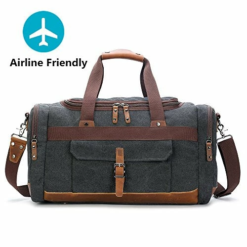 BLUBOON Travel Duffel Bag Canvas Weekender Overnight Carry-on Luggage With Genuine Leather Trim For 4 BLUBOON Travel Duffel Bag Canvas Weekender Overnight Carry-on Luggage With Genuine Leather Trim For - Image 2