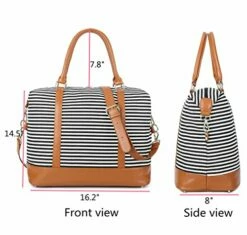 Women Ladies Canvas Weekender Bag Overnight Carry-on Tote Duffel In Trolley Handle (Black Stripe) -Luggage Sales Shop 51Hpy2nyTvL