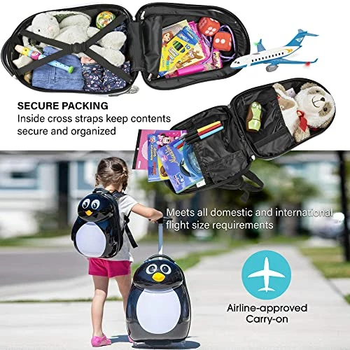 Kiddietotes Kids Carry-on Upright Luggage Suitcase And Backpack Set - Smooth Rolling Wheels - Penguin 9 Kiddietotes Kids Carry-on Upright Luggage Suitcase And Backpack Set - Smooth Rolling Wheels - Penguin - Image 7