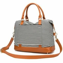 Women Ladies Canvas Weekender Bag Overnight Carry-on Tote Duffel In Trolley Handle (Black Stripe) -Luggage Sales Shop 51OnVCR5OaL