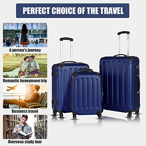 Goplus 3Pcs Luggage Set, Hardside Travel Rolling Suitcase, 20/24/28 Rolling Luggage Upright, Hardshell Spinner Luggage Set With Telescoping Handle, Coded Lock Travel Trolley Case (Dark Blue) 5 Goplus 3Pcs Luggage Set, Hardside Travel Rolling Suitcase, 20/24/28 Rolling Luggage Upright, Hardshell Spinner Luggage Set With Telescoping Handle, Coded Lock Travel Trolley Case (Dark Blue) - Image 3