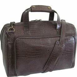 AmeriLeather Croco-Print 16" Leather Carry-On Weekend Duffel (Dark Brown