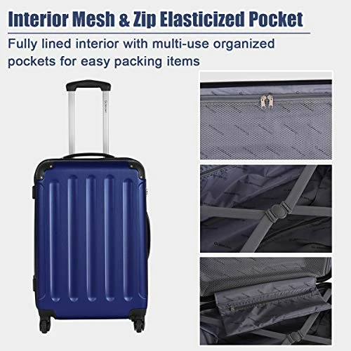 Goplus 3Pcs Luggage Set, Hardside Travel Rolling Suitcase, 20/24/28 Rolling Luggage Upright, Hardshell Spinner Luggage Set With Telescoping Handle, Coded Lock Travel Trolley Case (Dark Blue) 6 Goplus 3Pcs Luggage Set, Hardside Travel Rolling Suitcase, 20/24/28 Rolling Luggage Upright, Hardshell Spinner Luggage Set With Telescoping Handle, Coded Lock Travel Trolley Case (Dark Blue) - Image 4
