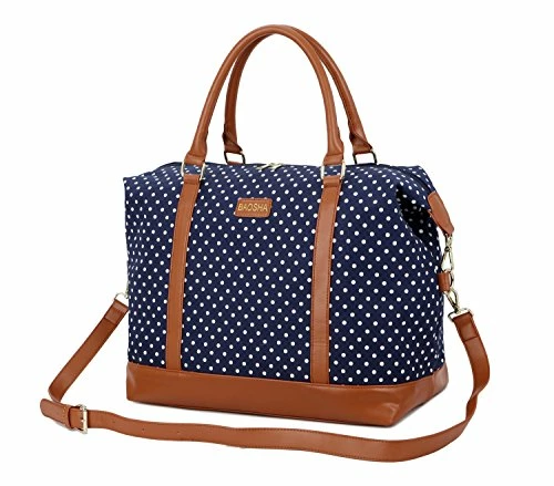 BAOSHA HB-28 Ladies Women Canvas Travel Weekender Bag Overnight Carry-on Shoulder Duffel Tote Bag (Blue Dot) 3 BAOSHA HB-28 Ladies Women Canvas Travel Weekender Bag Overnight Carry-on Shoulder Duffel Tote Bag (Blue Dot)