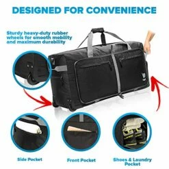 Wheeled Duffle Bag Luggage - 100L Large Rolling Duffel Bag 30 Inch Folding Duffle Bag For Travel - Packable Duffle Bag With Rollers (Black) -Luggage Sales Shop 51ZUhjJfVRL