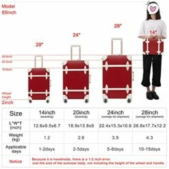 NZBZ Vintage Luggage Sets Of 4 Pieces, Carry On Cute Suitcase With Rolling Spinner Wheels TSA Lock Luggage 14"+20"+24"+28" (Cherry Red) -Luggage Sales Shop 51bzTDYebUS 4b177c77 ac55 4b82 874e f87e04621962