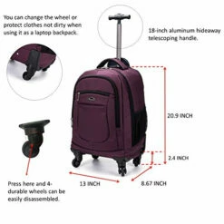 Racini Nylon Waterproof Rolling Backpack, Freewheel Travel Wheeled Backpack, Carry-on Luggage With Anti-Theft Zippers(Purple) -Luggage Sales Shop 51d1A57clzL