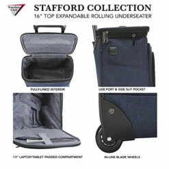 Travelers Club Luggage 16" Top Expandable Rolling Underseater W/USB Port, Blue Suitcase, Carry-On, Navy 24 Travelers Club Luggage 16" Top Expandable Rolling Underseater W/USB Port, Blue Suitcase, Carry-On, Navy -Luggage Sales Shop 51rs970sFeL