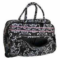 Jenni Chan Damask Deluxe Carry-All Rolling Duffel, Black/Pink, One Size -Luggage Sales Shop 51sVzIlFNGL