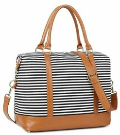 Women Ladies Canvas Weekender Bag Overnight Carry-on Tote Duffel In Trolley Handle (Black Stripe) -Luggage Sales Shop 51uMXwlDs5L