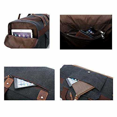 BLUBOON Travel Duffel Bag Canvas Weekender Overnight Carry-on Luggage With Genuine Leather Trim For 8 BLUBOON Travel Duffel Bag Canvas Weekender Overnight Carry-on Luggage With Genuine Leather Trim For - Image 6
