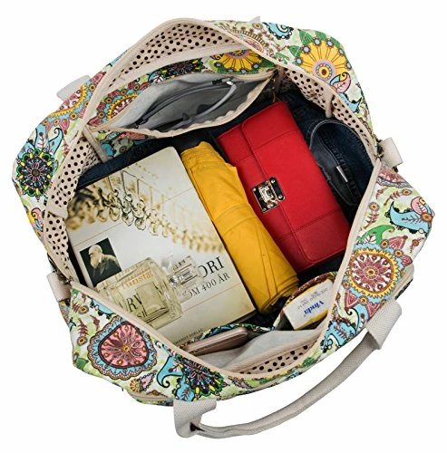 Malirona Canvas Overnight Bag Women Weekender Bag Carry On Travel Duffel Bag Floral Design (Flower) 9 Malirona Canvas Overnight Bag Women Weekender Bag Carry On Travel Duffel Bag Floral Design (Flower) - Image 7