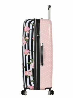 Betsey Johnson 30 Inch Checked Luggage Collection - Expandable Scratch Resistant (ABS + PC) Hardside Suitcase - Designer Lightweight Bag With 8-Rolling Spinner Wheels (Stripe Roses) -Luggage Sales Shop 71Mb4pq0XoL
