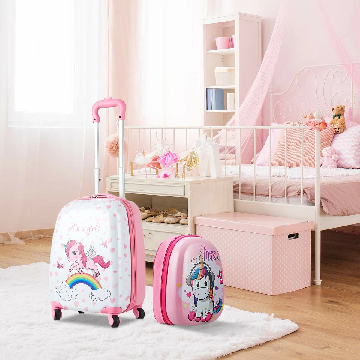 HONEY JOY 2Pc Kids Luggage Set, 12'' Backpack & 16'' Rolling Suitcase, Hard Shell Trolley Suitcase With Spinner Wheels, Carry On Luggage Set For Boys And Girls Travel (Unicorn) 5 HONEY JOY 2Pc Kids Luggage Set, 12'' Backpack & 16'' Rolling Suitcase, Hard Shell Trolley Suitcase With Spinner Wheels, Carry On Luggage Set For Boys And Girls Travel (Unicorn) - Image 3