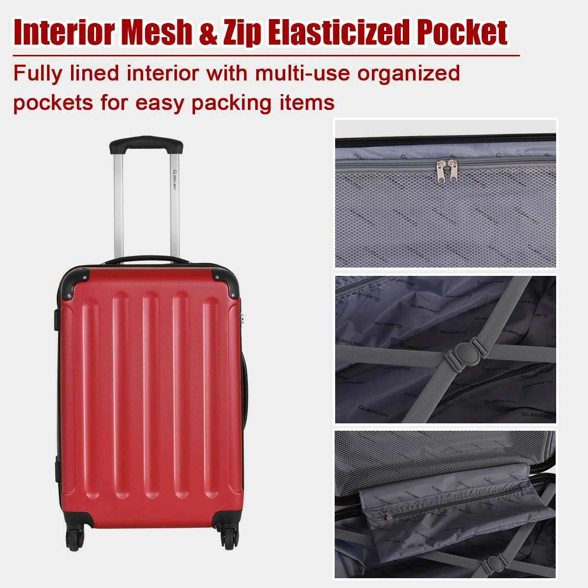 Goplus 3Pcs Luggage Set, Hardside Travel Rolling Suitcase, 20/24/28 Rolling Luggage Upright, Hardshell Spinner Luggage Set With Telescoping Handle, Coded Lock Travel Trolley Case (Wine) 7 Goplus 3Pcs Luggage Set, Hardside Travel Rolling Suitcase, 20/24/28 Rolling Luggage Upright, Hardshell Spinner Luggage Set With Telescoping Handle, Coded Lock Travel Trolley Case (Wine) - Image 5