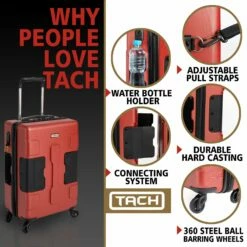 TACH TUFF 3-Piece Hardcase Connectable Luggage & Carryon Travel Bag Set | Rolling Suitcase With Patented Built-In Connecting System | Easily Link & Carry 9 Bags At Once (wine Red) -Luggage Sales Shop 81BHNNMYI 2BL