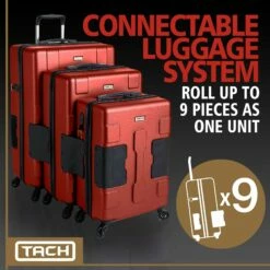 TACH TUFF 3-Piece Hardcase Connectable Luggage & Carryon Travel Bag Set | Rolling Suitcase With Patented Built-In Connecting System | Easily Link & Carry 9 Bags At Once (wine Red) -Luggage Sales Shop 81Ch uIH8xL