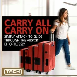TACH TUFF 3-Piece Hardcase Connectable Luggage & Carryon Travel Bag Set | Rolling Suitcase With Patented Built-In Connecting System | Easily Link & Carry 9 Bags At Once (wine Red) -Luggage Sales Shop 81SgO9olWzL