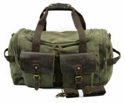 Man Vintage Military Travel Duffel Bag Multi-Pocket Canvas Overnight Bag Leather Weekend Carry On -Luggage Sales Shop product image 842277439