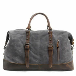 Waterproof Duffel Bag Men Canvas Carry On Weekend Bags Vintage Military Shoulder Handbag Leather 10 Waterproof Duffel Bag Men Canvas Carry On Weekend Bags Vintage Military Shoulder Handbag Leather -Luggage Sales Shop product image 866425719