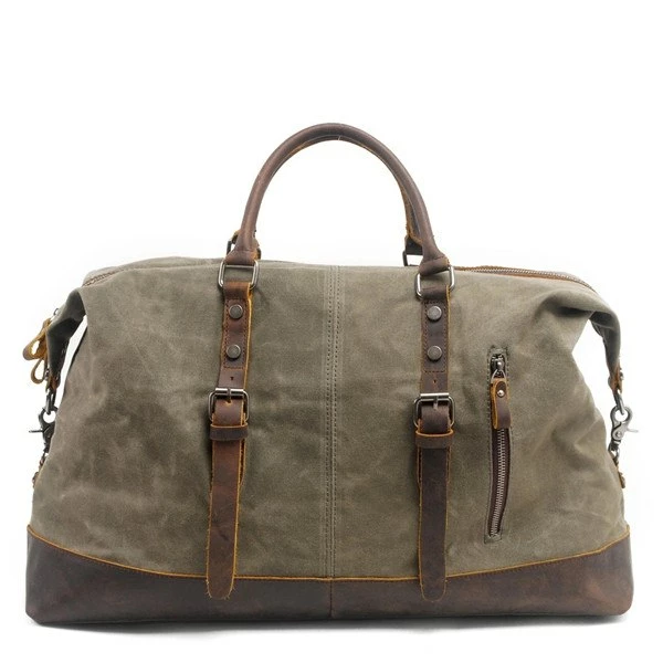 Waterproof Duffel Bag Men Canvas Carry On Weekend Bags Vintage Military Shoulder Handbag Leather 4 Waterproof Duffel Bag Men Canvas Carry On Weekend Bags Vintage Military Shoulder Handbag Leather - Image 2