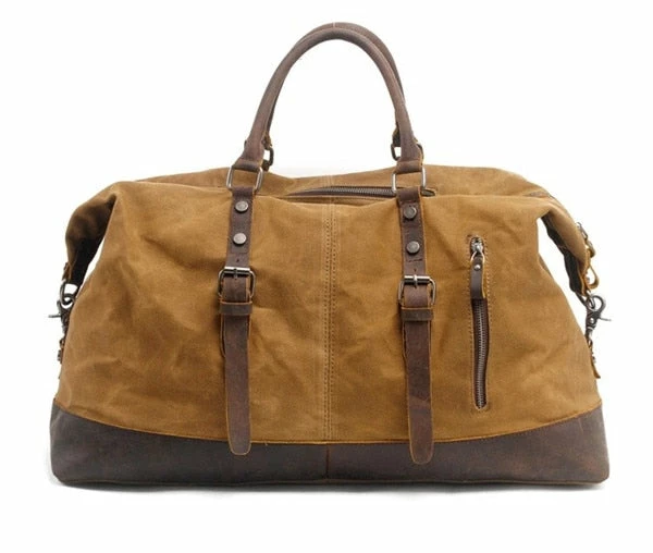 Waterproof Duffel Bag Men Canvas Carry On Weekend Bags Vintage Military Shoulder Handbag Leather 5 Waterproof Duffel Bag Men Canvas Carry On Weekend Bags Vintage Military Shoulder Handbag Leather - Image 3