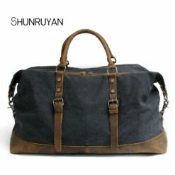 Shunruyan Canvas Cow Leather Men Travel Bags Carry On Luggage Bags Men Duffel Bags Travel Tote
