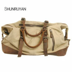 Shunruyan Canvas Cow Leather Men Travel Bags Carry On Luggage Bags Men Duffel Bags Travel Tote -Luggage Sales Shop product image 906444790